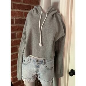 Gray Cropped Hoodie Soft Fleece Minimal Off Duty Wild Fable